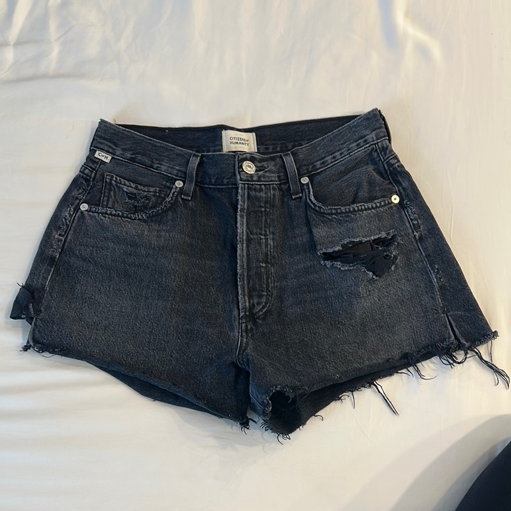 CITIZENS of HUMANITY Black Distressed Denim Shorts